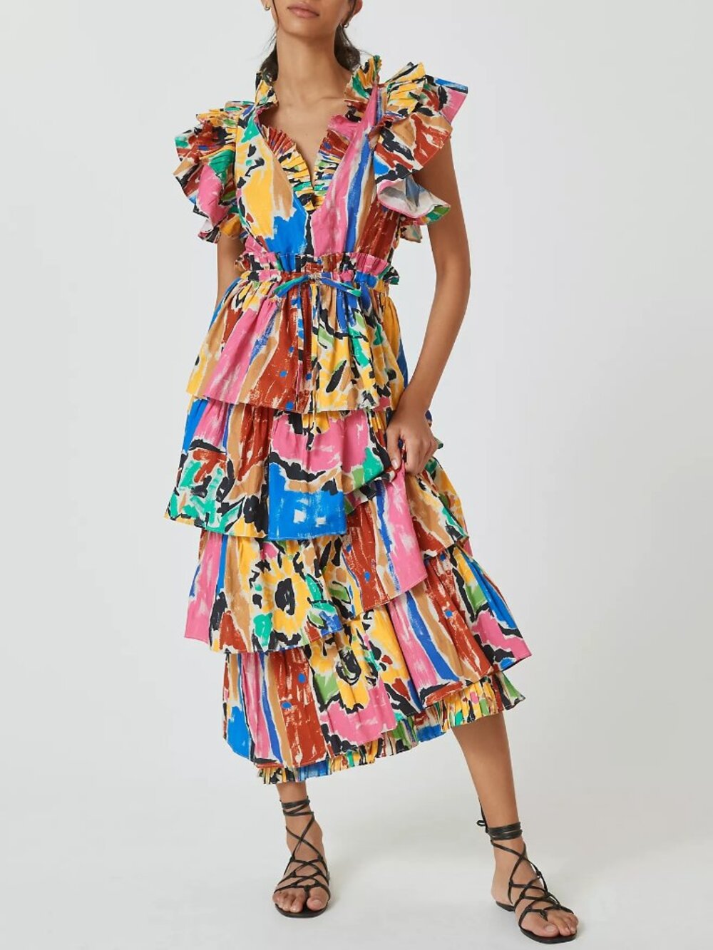 Anthropologie Love The Label Mix-Print Tiered Midi Dress - Size XS
